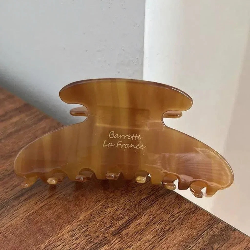 Vintage French Hair Clip – Two-Tone Wood & Marble Design