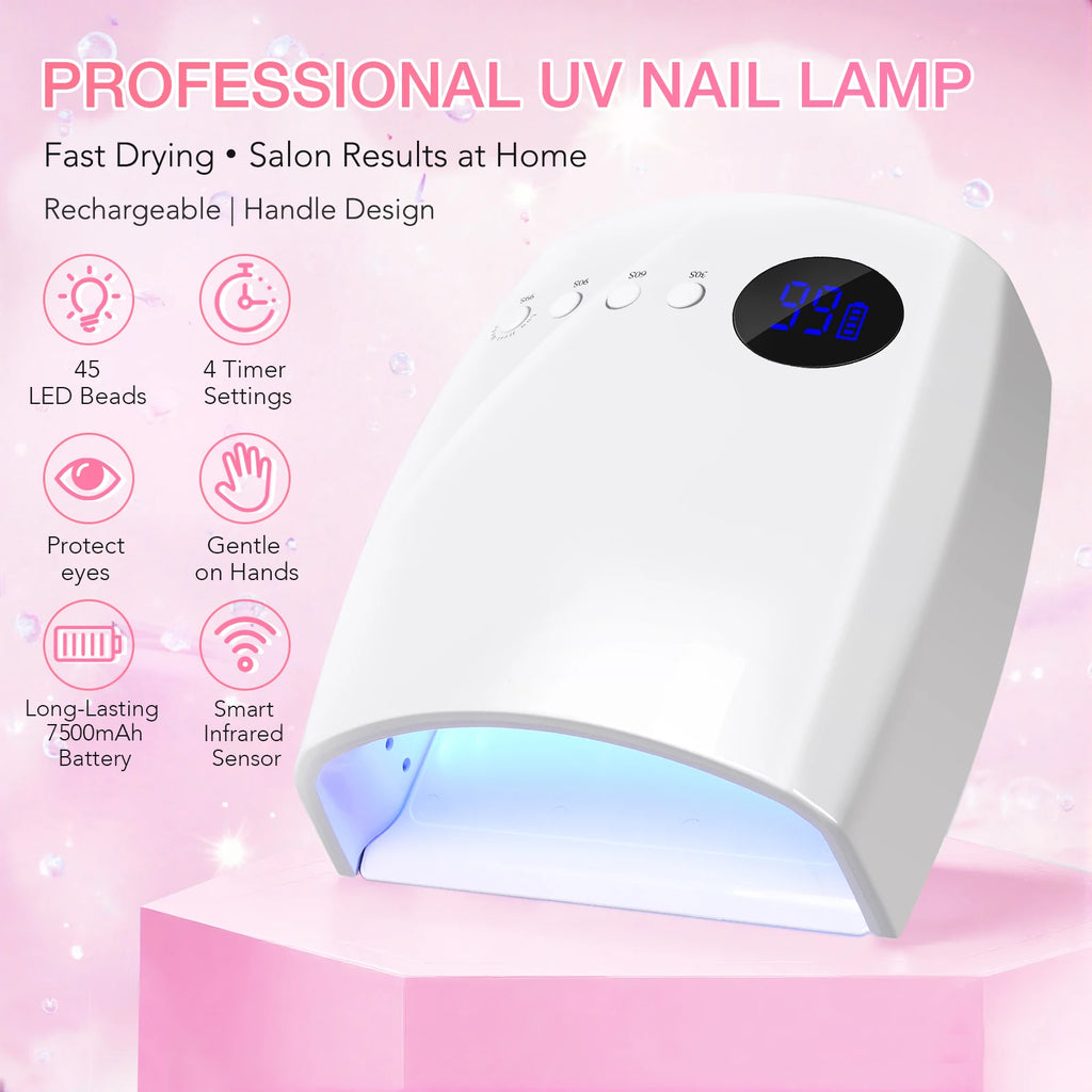 DianaBeauty UV LED Nail Lamp – Rechargeable, Cordless, 4 Timer Modes, 7500mAh Battery