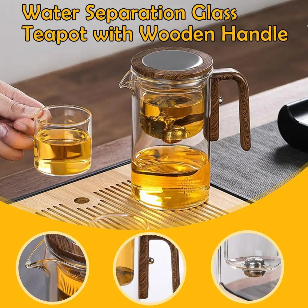 Glass Teapot with Magnetic Tea Separation & Wood Handle