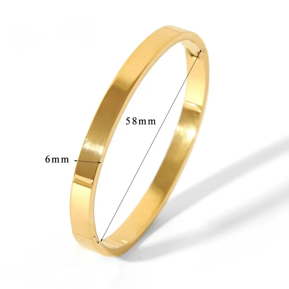 Oval Smooth Stainless Steel Bangle. 18k Gold Color Charm Jewelry Gifts Wholesale
