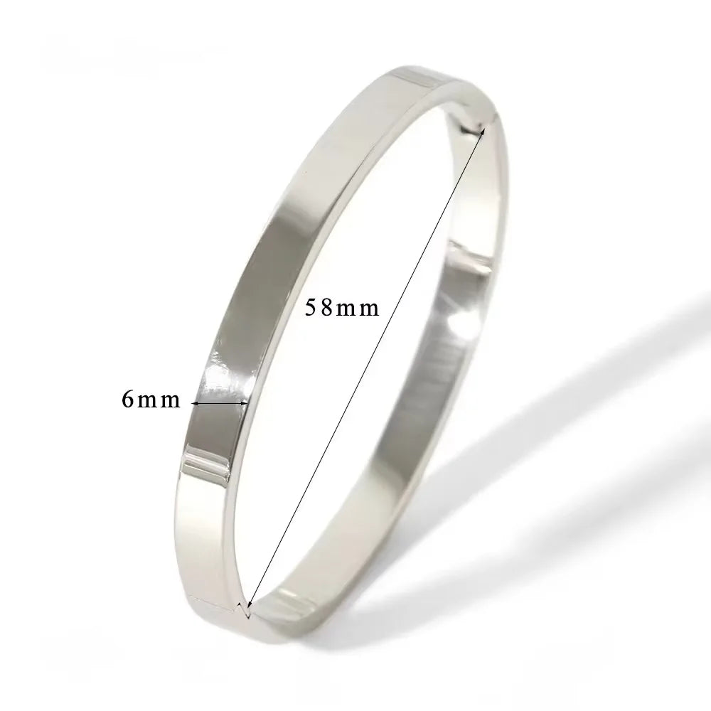 Oval Smooth Stainless Steel Bangle. 18k Gold Color Charm Jewelry Gifts Wholesale