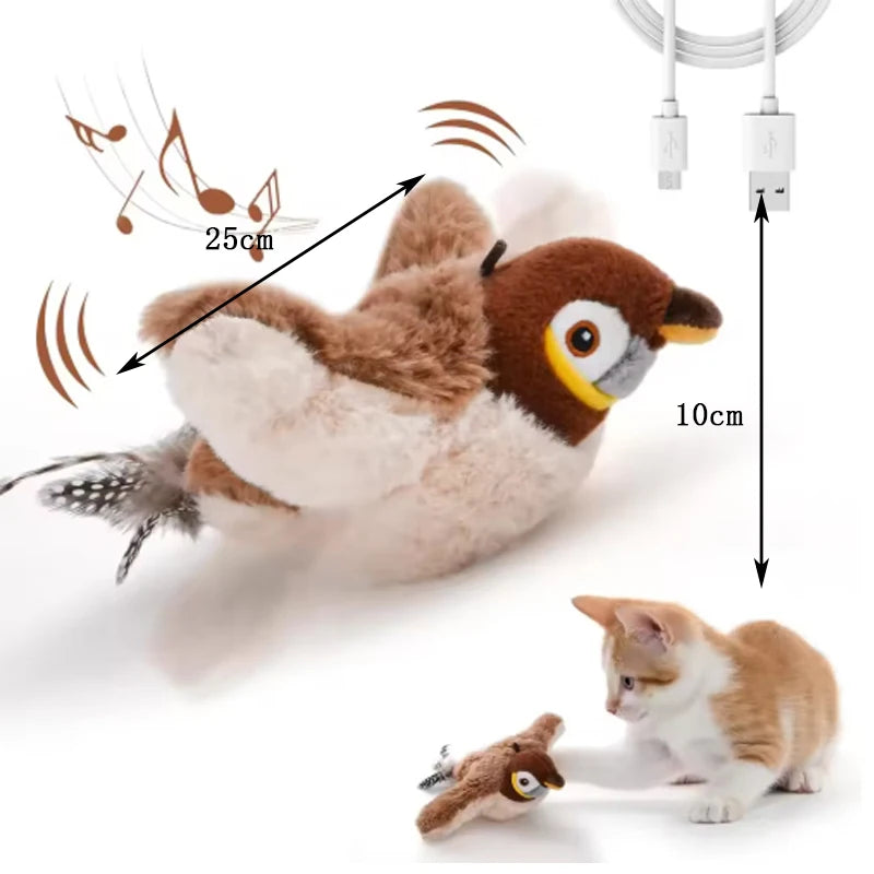 Interactive Plush Bird Toy – Rechargeable, Chirping & Flapping, Touch-Activated for Cats & Dogs
