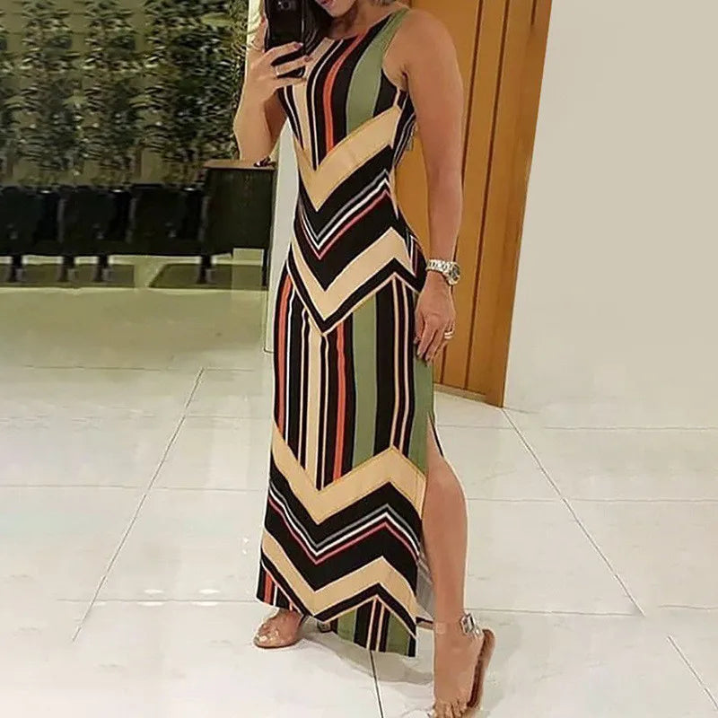 Striped Side-Slit Maxi Dress