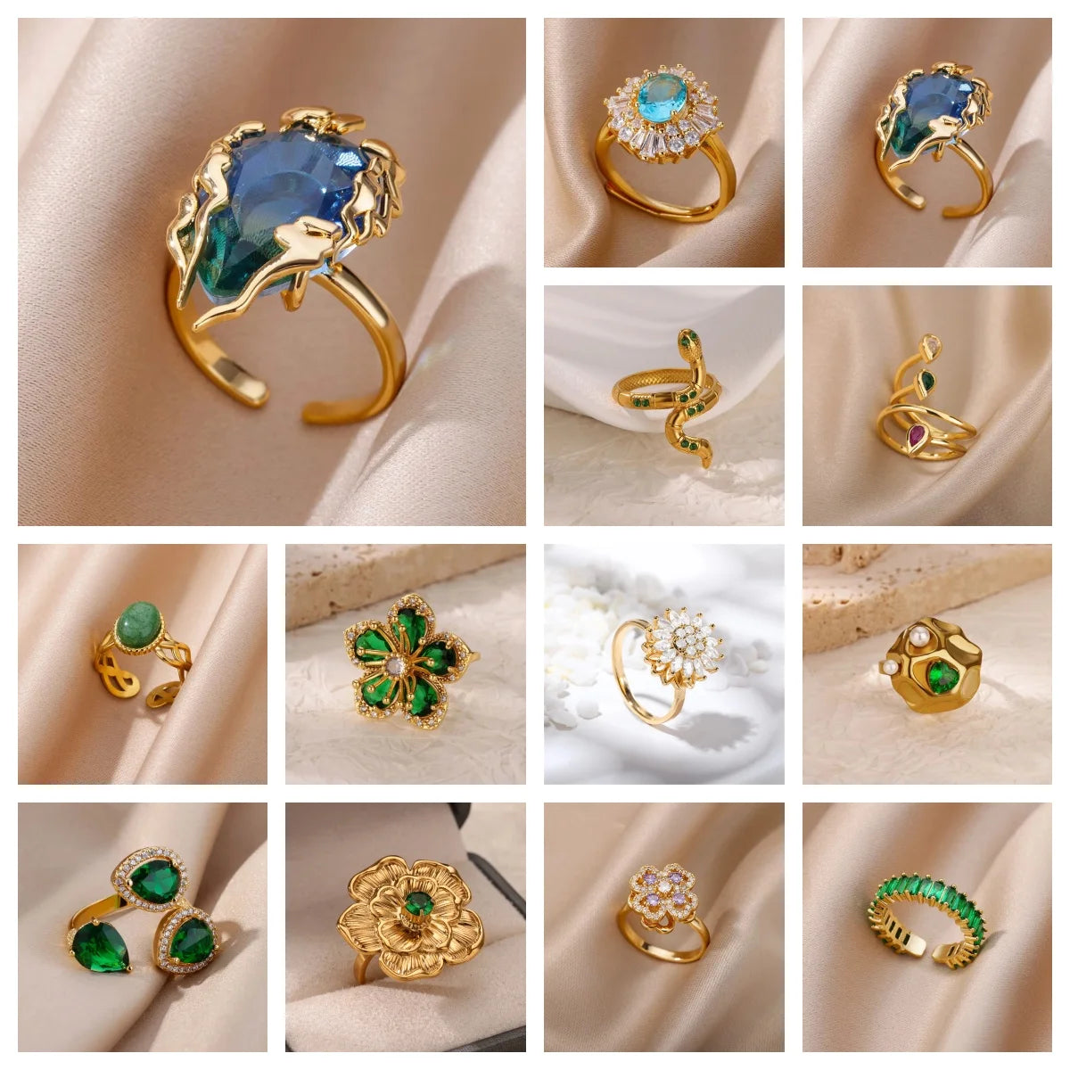 Vintage Geometric Gold Stainless Steel Ring – Women’s Open Finger