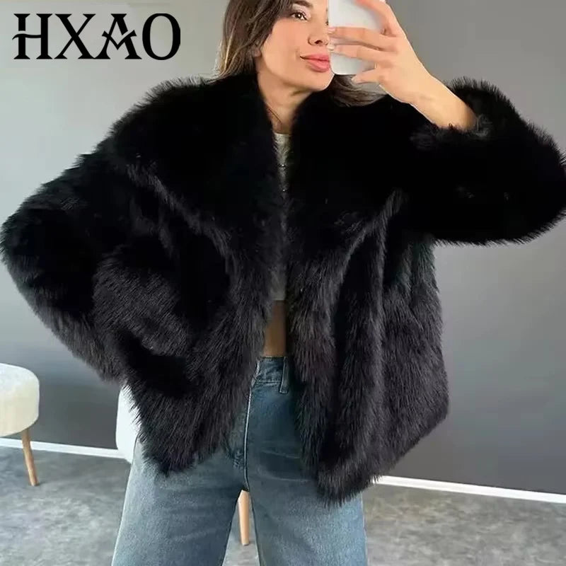 HXAO Women's Winter Faux Fur Coat 2024 – Plush Fluffy Autumn Jacket