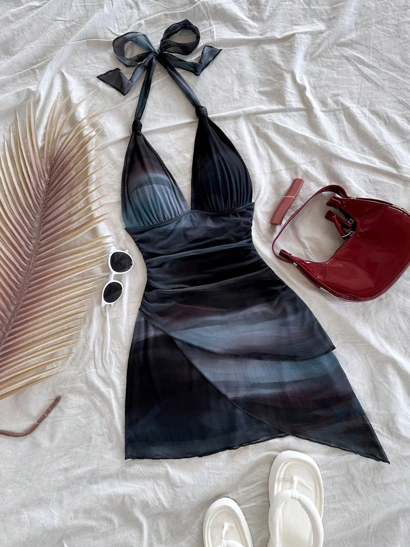 Chiffon Sleeveless Deep V Backless Mini Dress