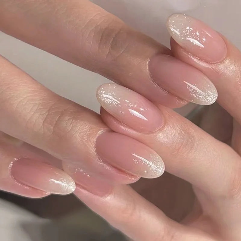 Medium Acrylic Almond Fake Nails – Removable Press-On, French Style, Europe/USA Design