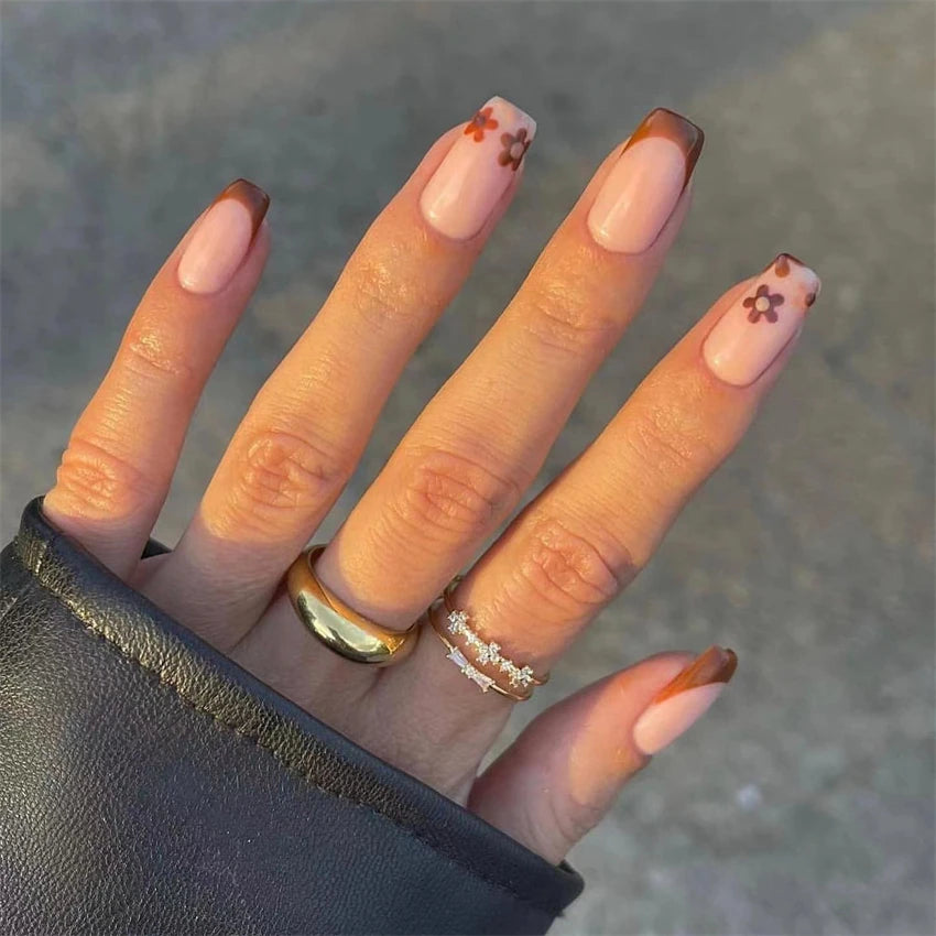24pcs Wine Red Glitter Gradient Press-On Nails