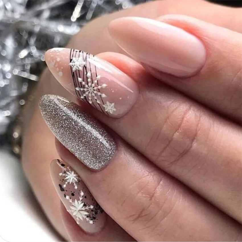 24pcs Wine Red Glitter Gradient Press-On Nails