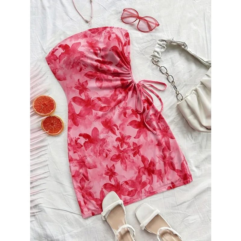 Floral Print Strapless Mini Dress