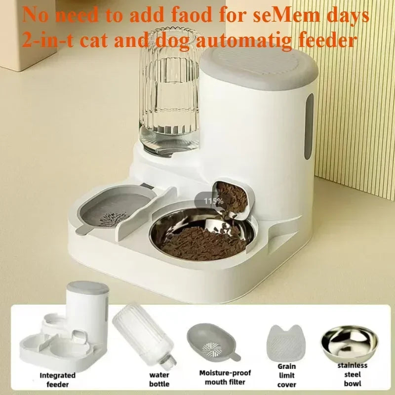 Automatic Pet Feeder Bowl – Integrated Food & Water Dispenser for Cats & Dogs