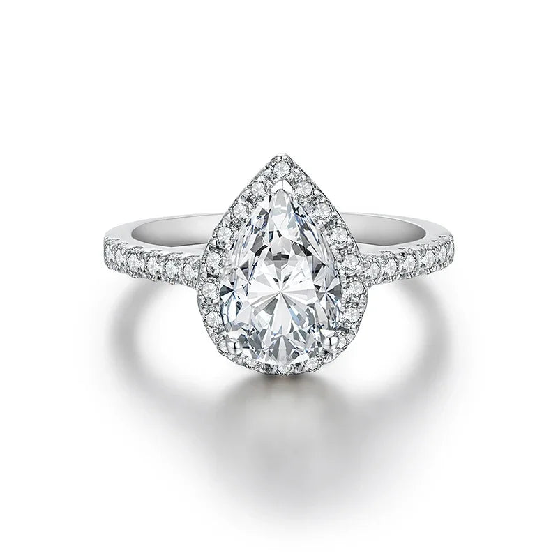 ATTAGEMS Pear Cut 2.0CT D Color VVS1 Luxury Moissanite Ring 925 Sterling Silver Pure 18K 14K 10K Gold Engagement Ring for Women
