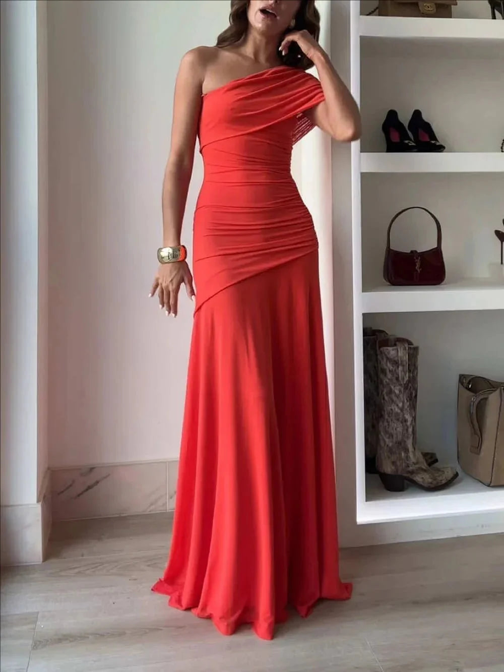 Pure Color Asymmetrical Backless Bodycon Dress
