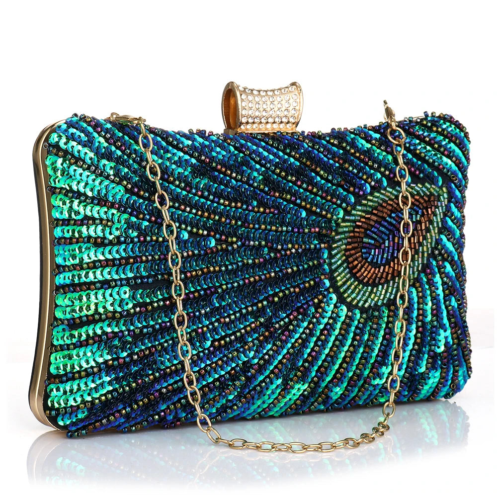 Sequin Peacock Clutch – Luxury Women’s Evening & Party Handbag