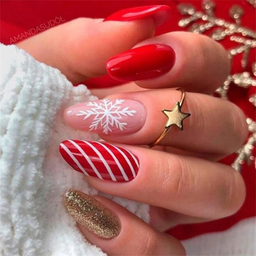 24pcs Wine Red Glitter Gradient Press-On Nails