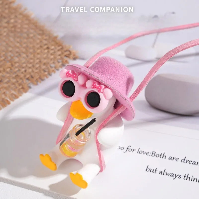 2-Piece Pink Duck Hat Car Mirror Pendant – Swing Decoration for Vehicles