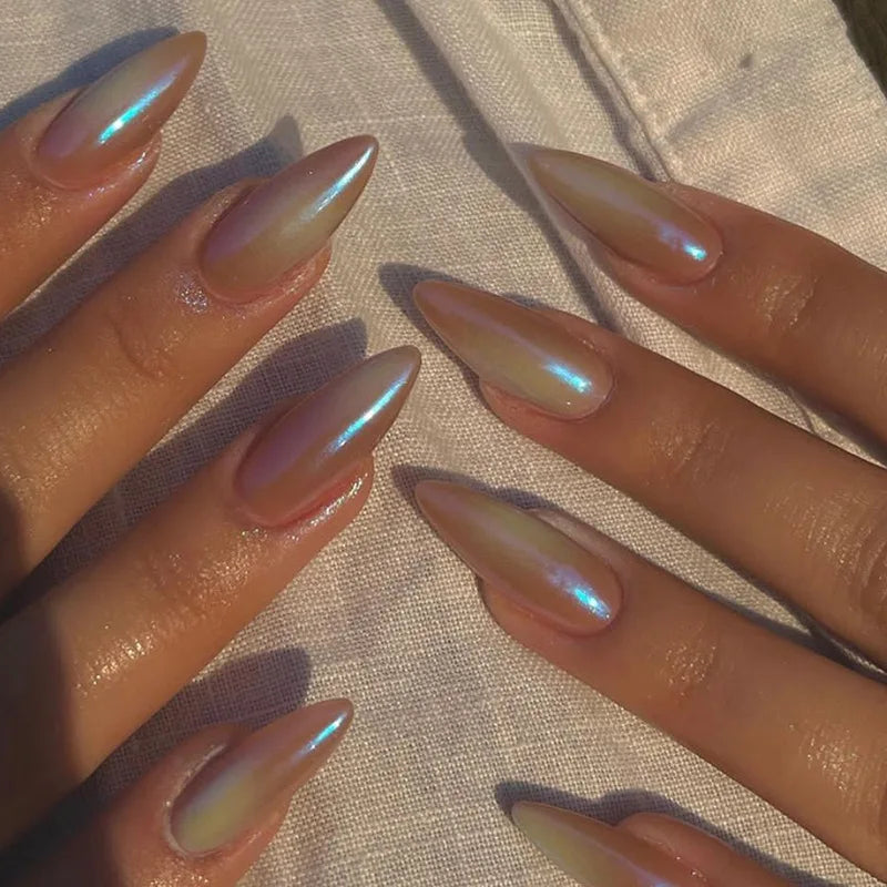 Medium Acrylic Almond Fake Nails – Removable Press-On, French Style, Europe/USA Design