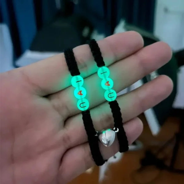 Butterfly Luminous Pendant Bracelet Set – Couples Black Rope