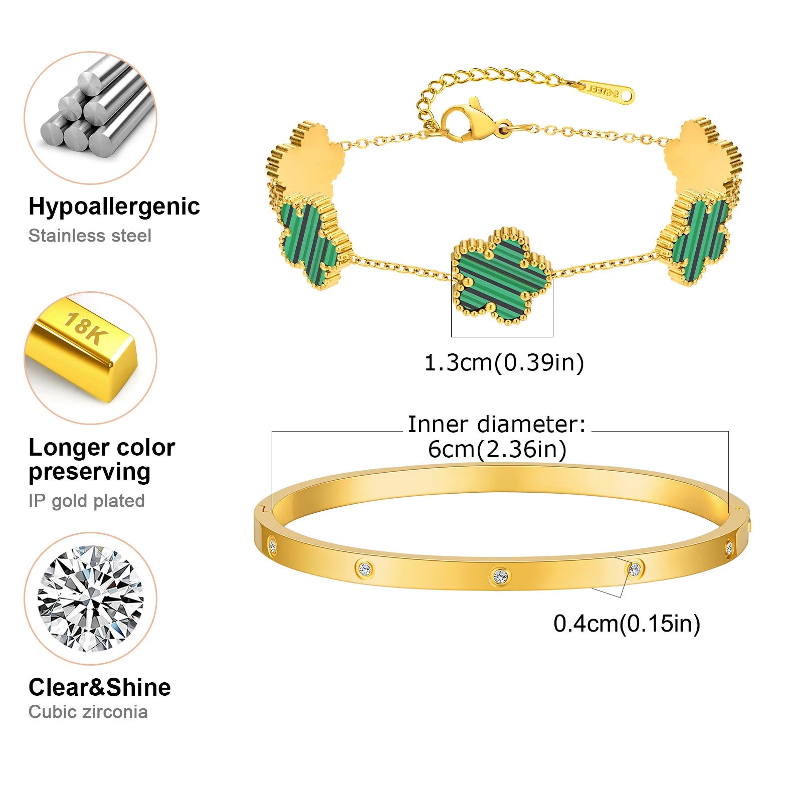 13mm Clover Stainless Steel Bracelet Set – Women’s Gift