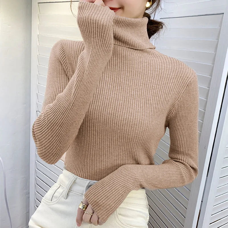 Pull Femme Col Roulé – Automne, Tricot Doux, Cachemire, Basique, Nouveau