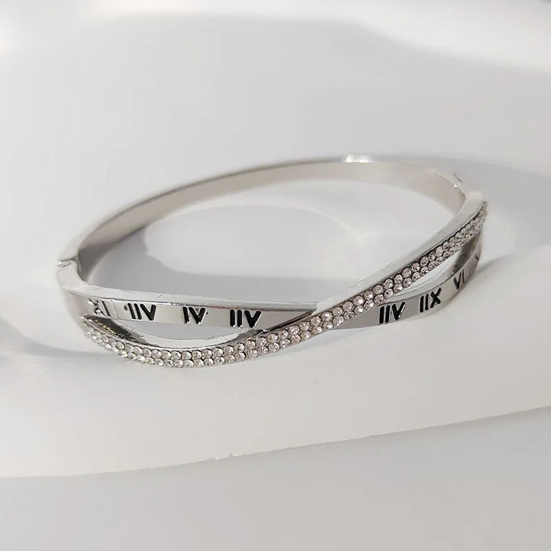 Classic Roman Numeral Cross Rhinestone Bracelet for Women