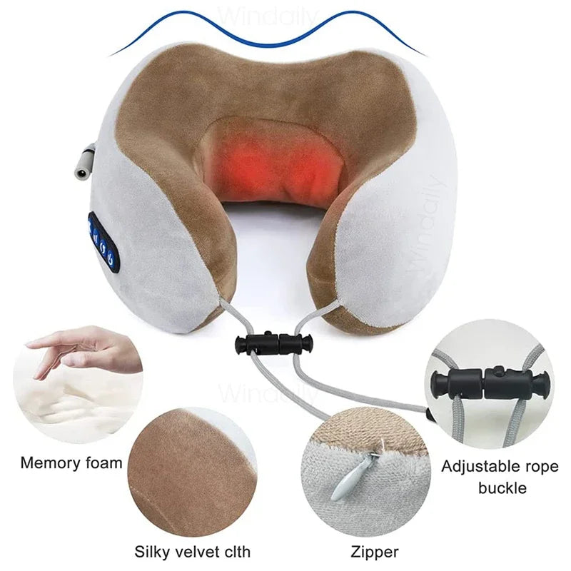 Electric Neck Massager – 3D Shiatsu, Heat & Vibration, U-Shaped Pillow, Shoulder & Cervical Pain Relief