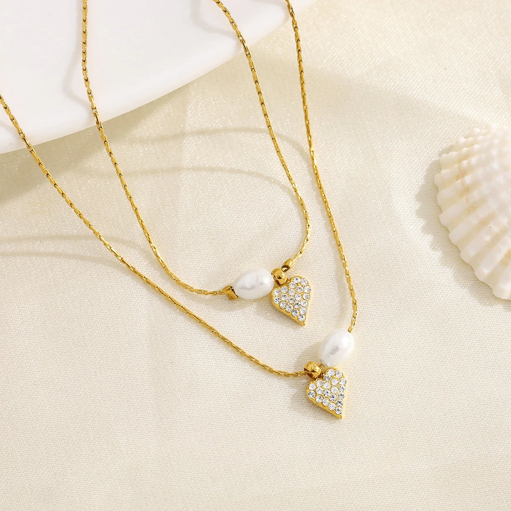 Cœur d’Or – Elegant Crystal Heart Necklace & Bracelet Set
