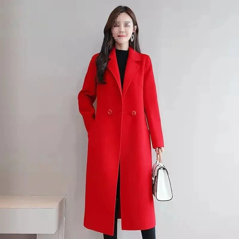 Manteau Femme Grande Taille Mi-Long – Laine, Coupe Ample, Style Coréen, Printemps/Automne, Polyester Épaissi