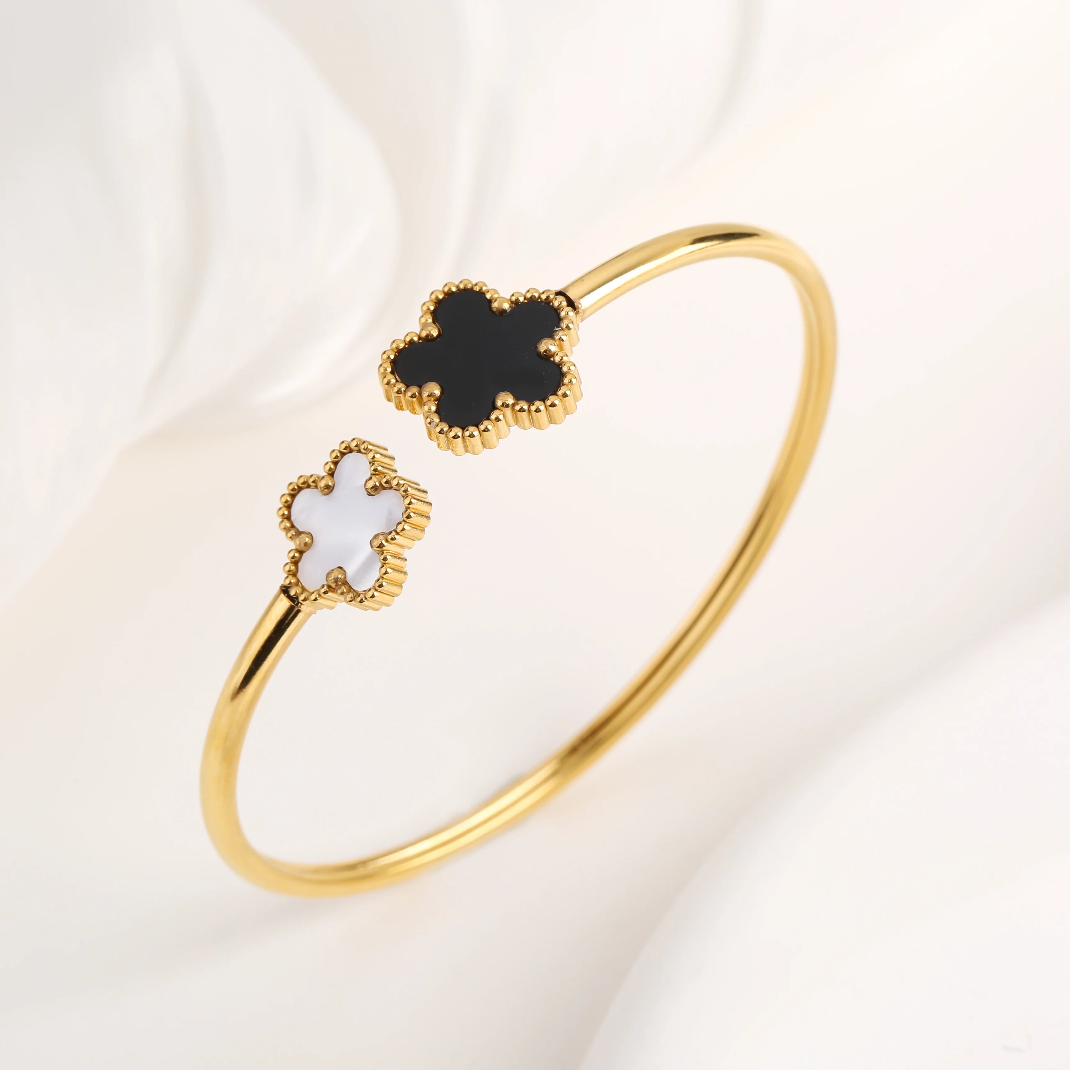 Creative Five-Leaf Flower Open Bangle – Stainless Steel for Women