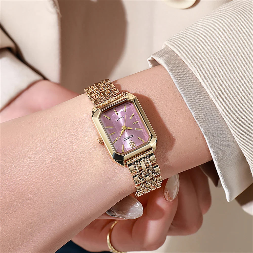 Élégance Carrée – Gold Plated Quartz Watch