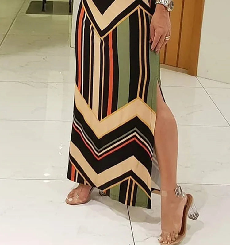 Striped Side-Slit Maxi Dress