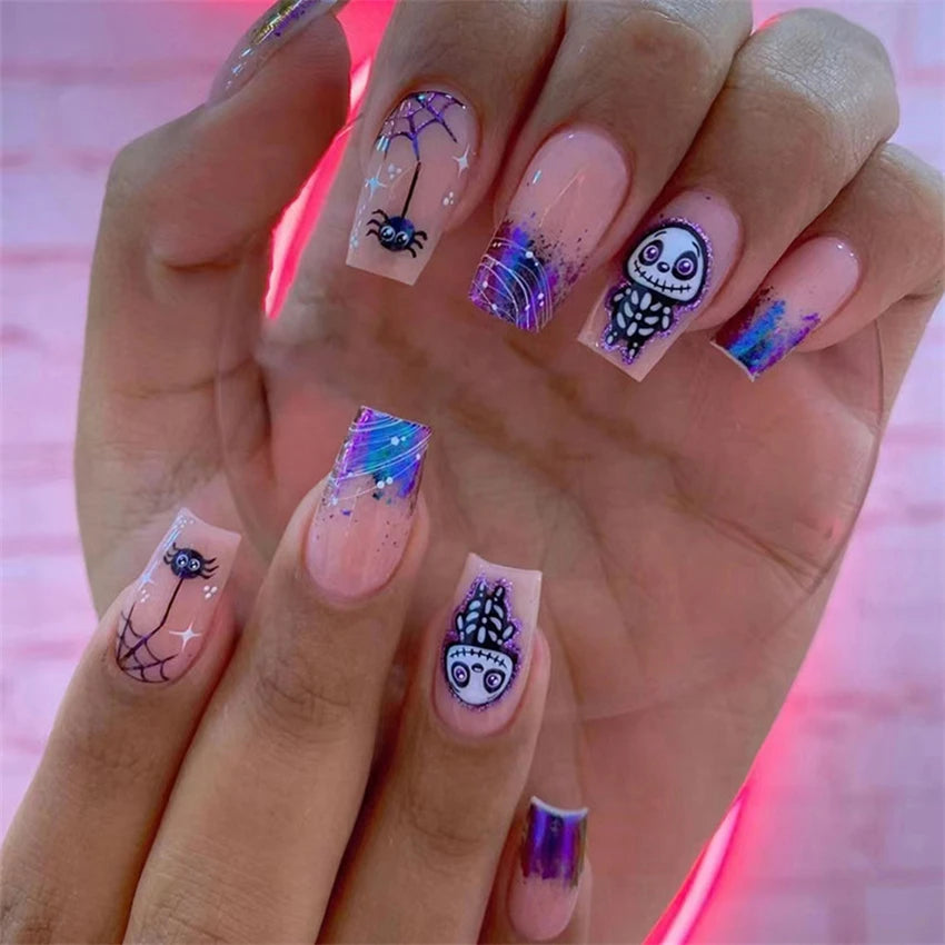 24pcs Wine Red Glitter Gradient Press-On Nails