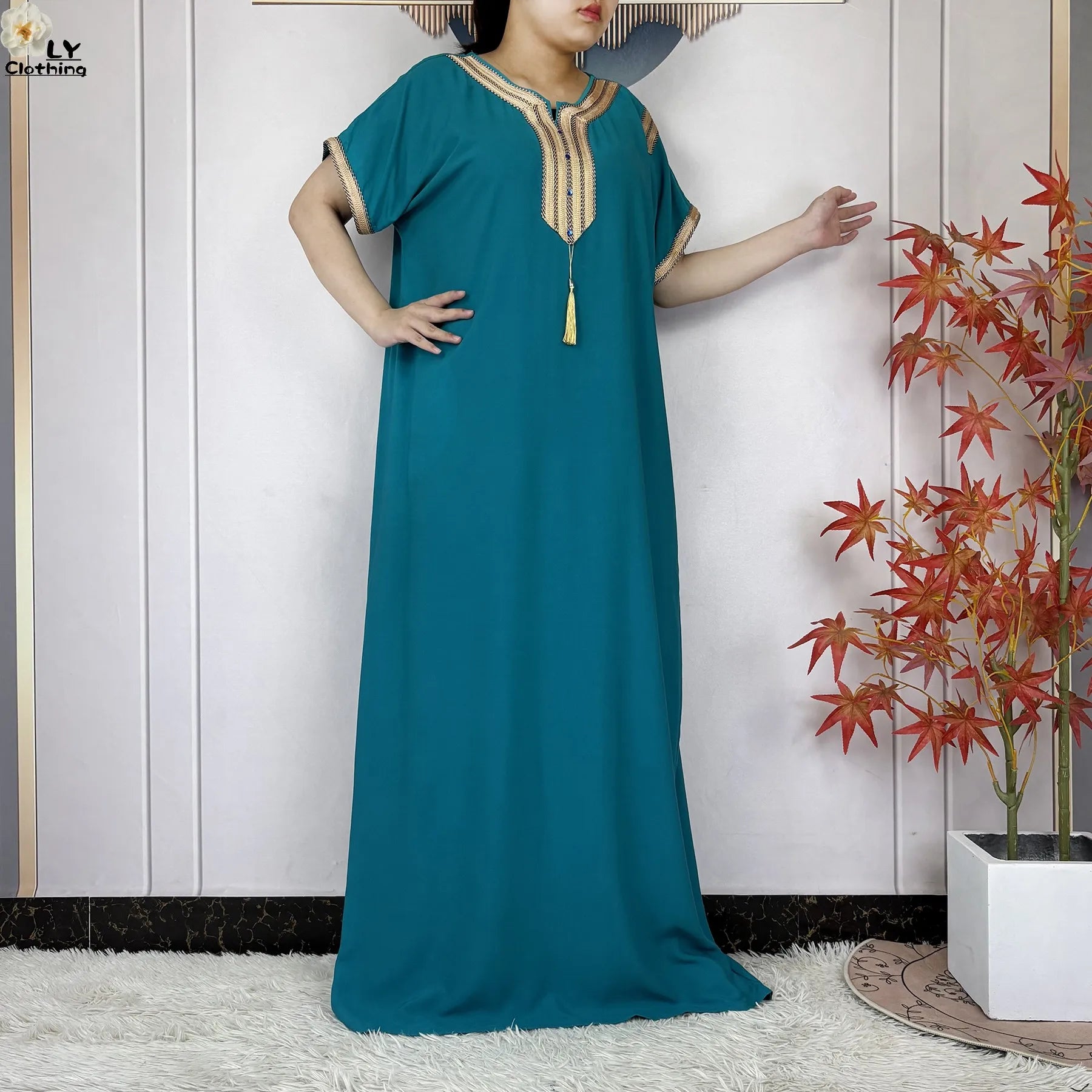 New Muslim Summer Cotton Maxi Dress – Loose Short Sleeve Abaya for Women
