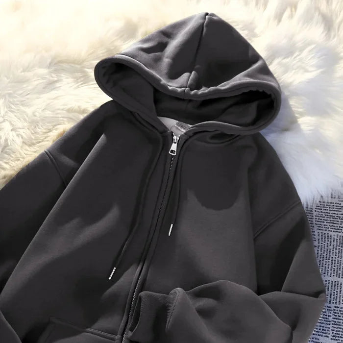 Hoodie Femme Oversize – Épaissie, Zippée, Coton/Polyester, Polaire, Style Décontracté