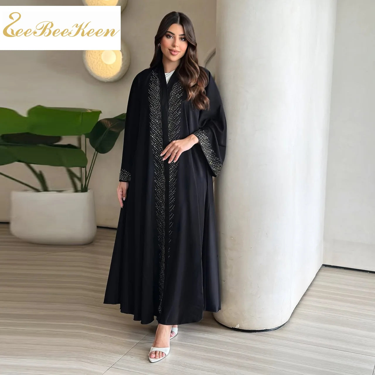 Luxury Crystal Dubai Abaya Dress – Elegant Modest Kaftan Cardigan for Muslim Women