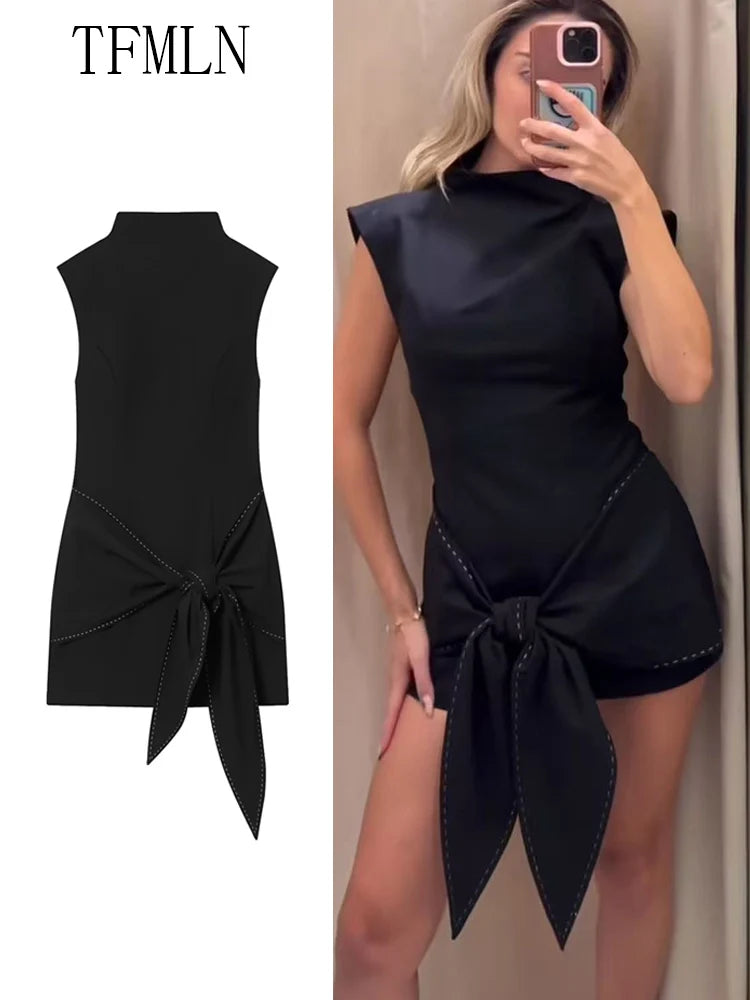 Elegant Autumn Women Big Bow Mini Dresses