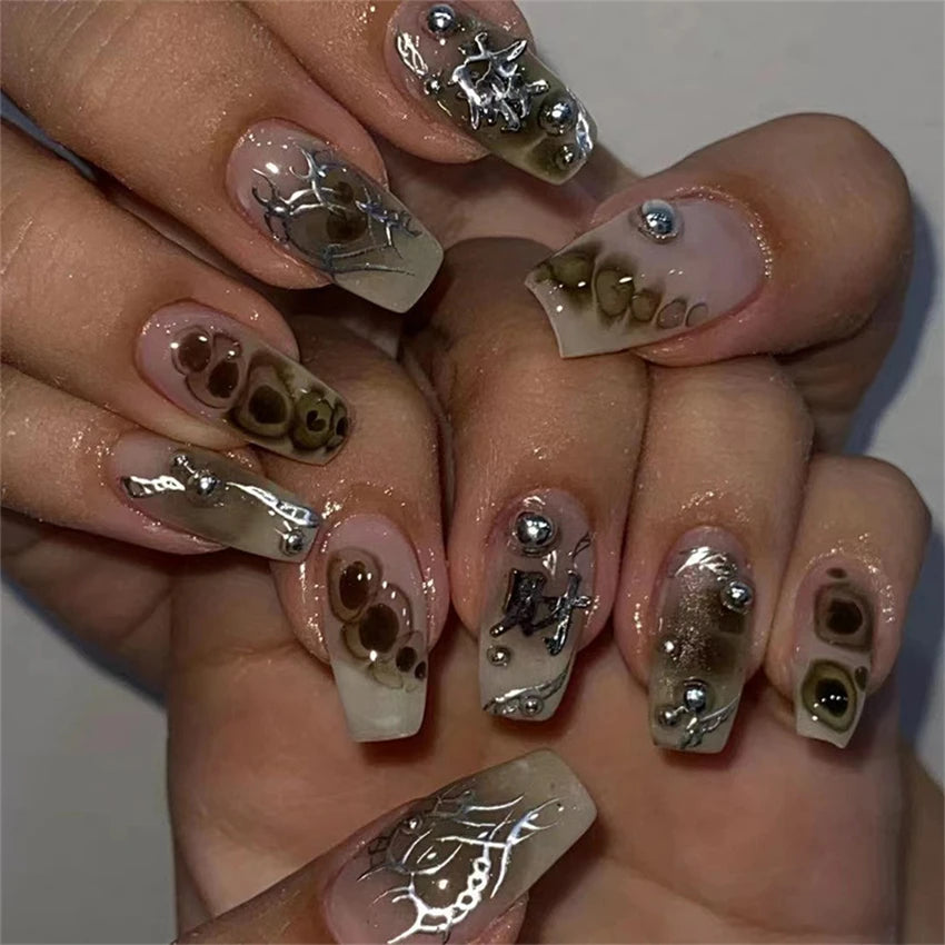 24pcs Wine Red Glitter Gradient Press-On Nails