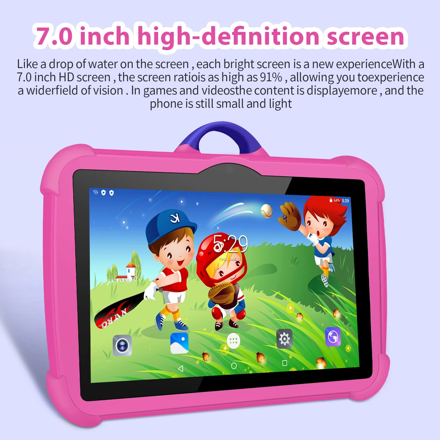 Kids Cartoon Tablet – 7", Quad-Core, 4GB RAM, 64GB ROM, Android Educational Gift