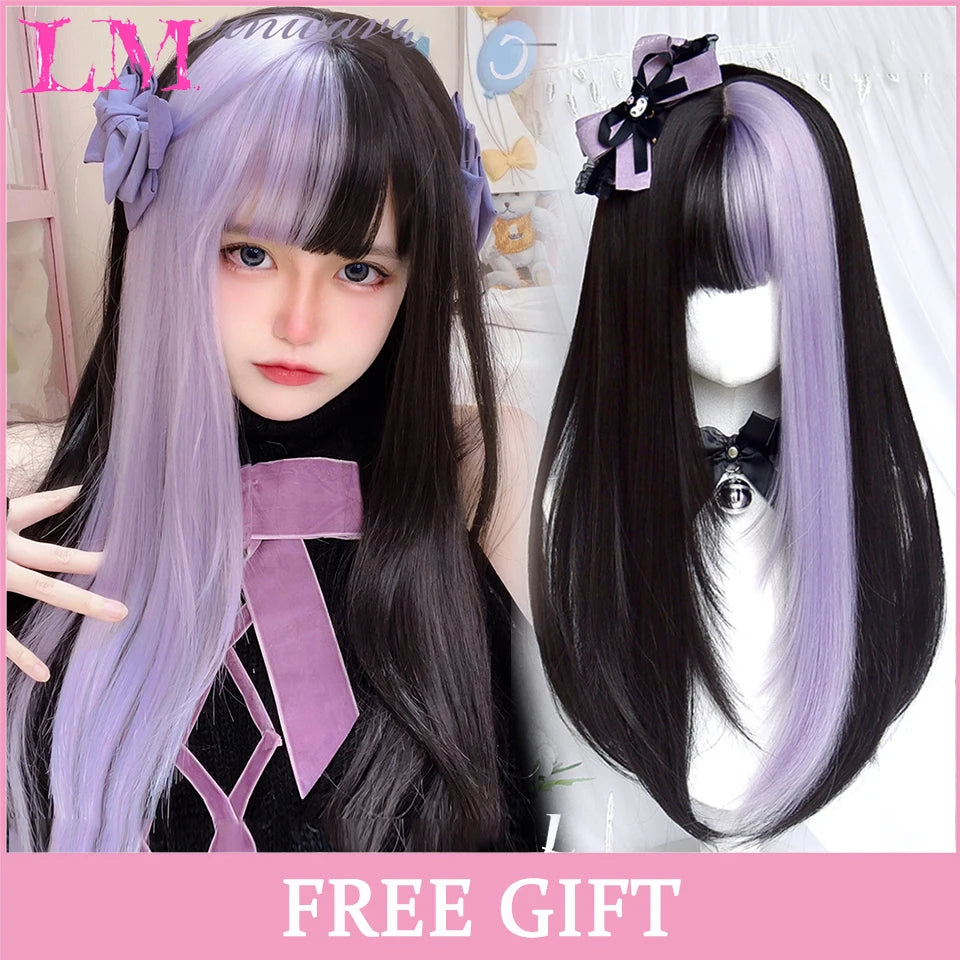 LM Cosplay Wig – 24" Long, Straight Pink, Bangs, Heat-Resistant