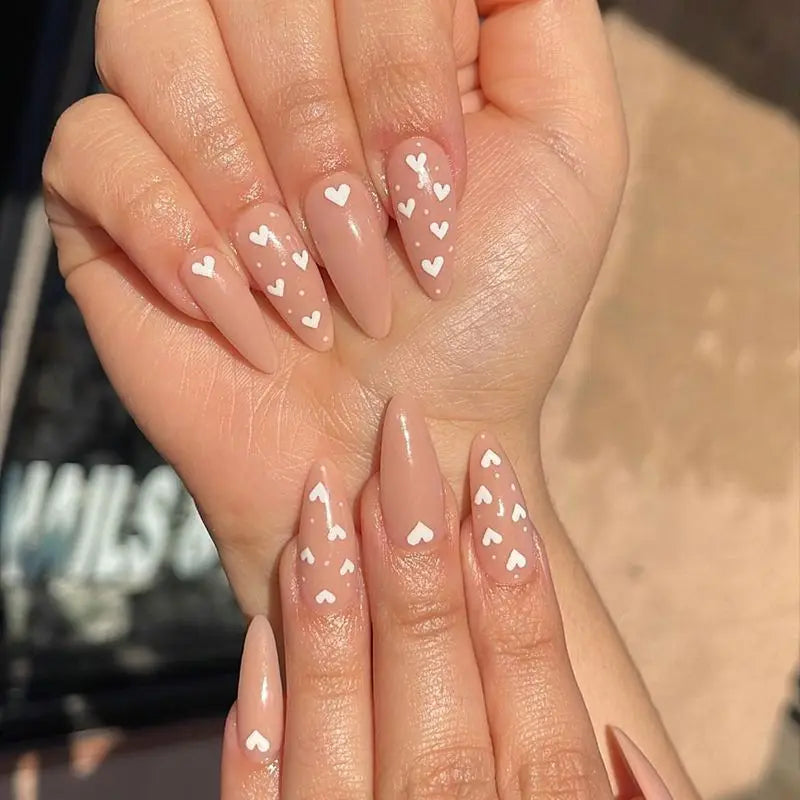 Medium Acrylic Almond Fake Nails – Removable Press-On, French Style, Europe/USA Design