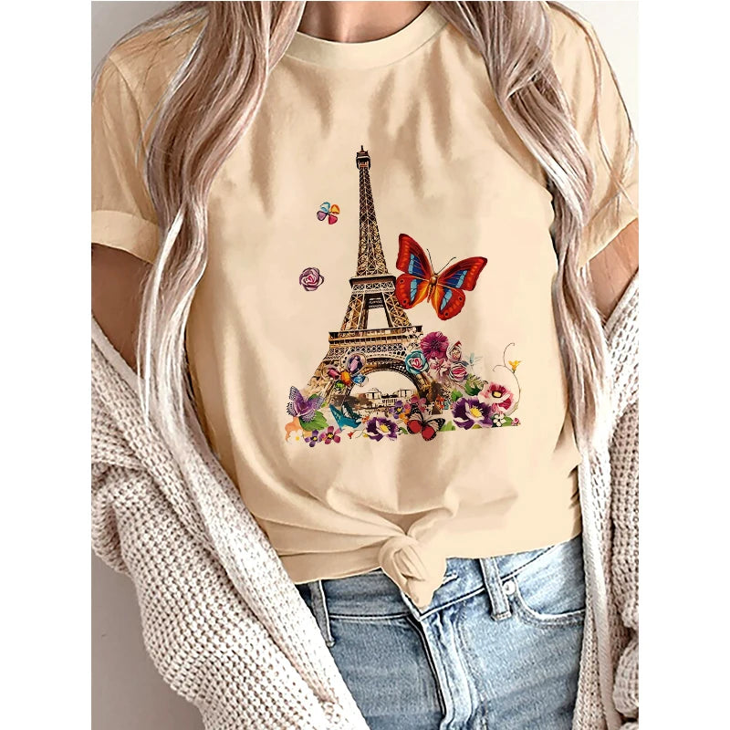 Casual Women's Short Sleeve Graphic T-Shirt – "Bonjour Paris" Print