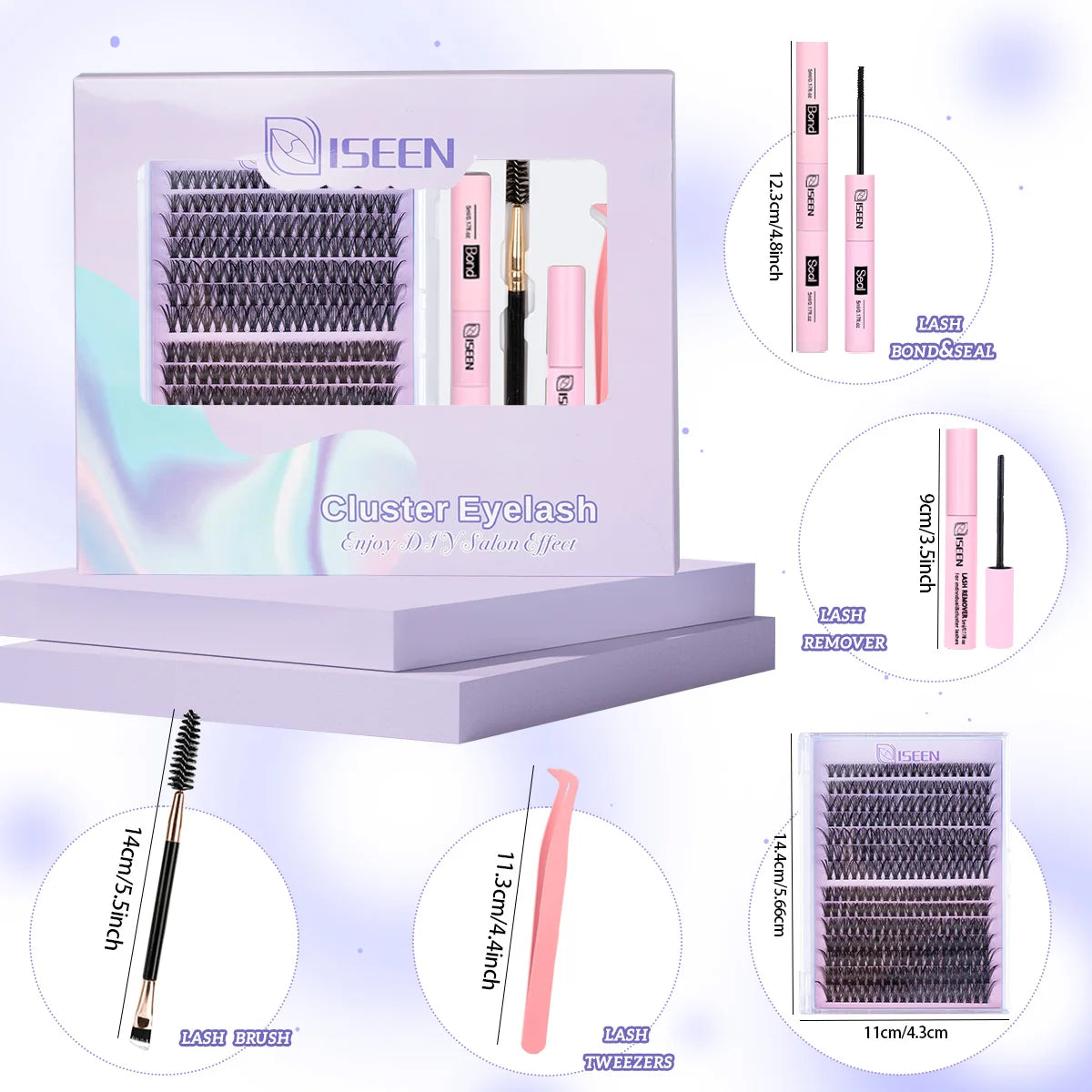 Lash Clusters Kit – 3 Styles, C Curl, Fluffy Soft Eyelashes, Includes Bond & Seal, Natural Look for Beginners