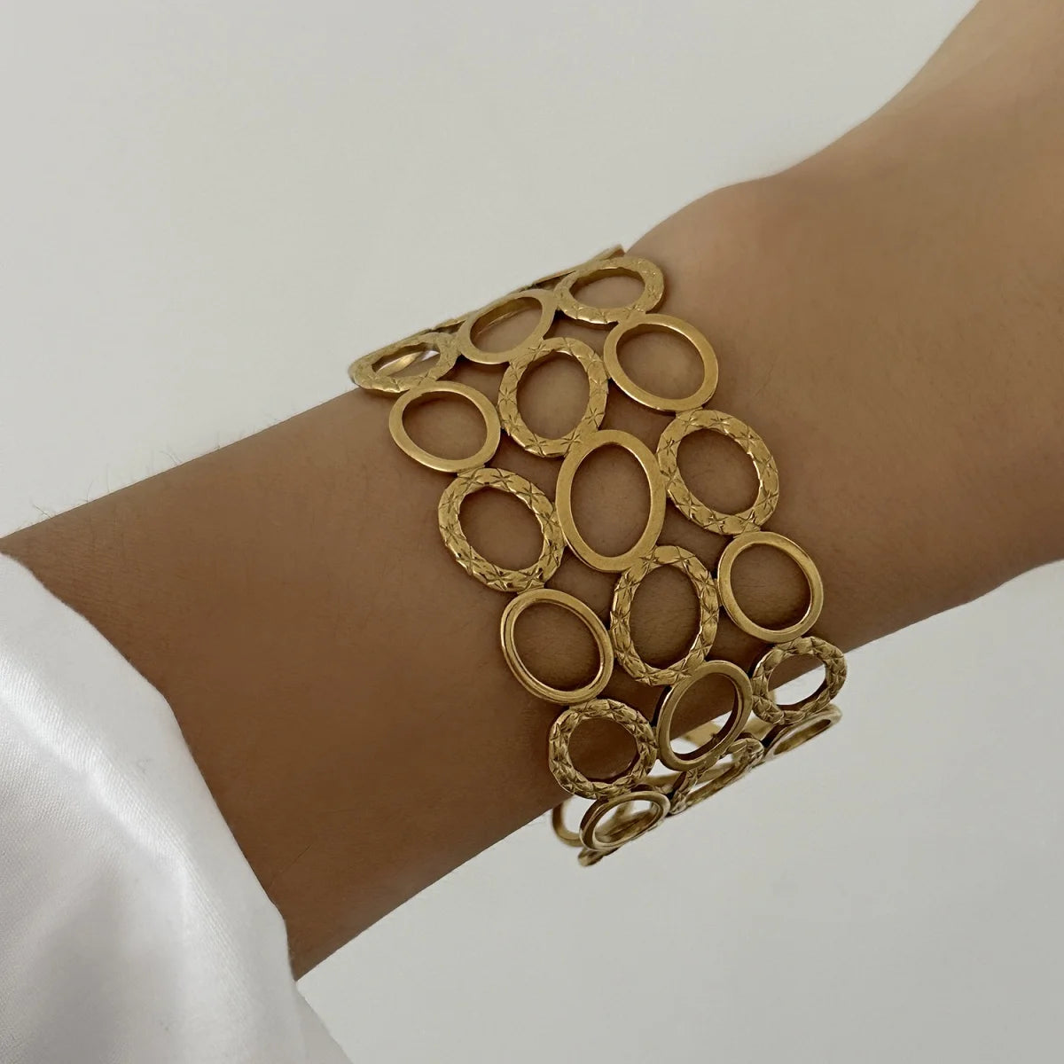 Simple Stainless Steel Hollow Oval Cuff Bracelet