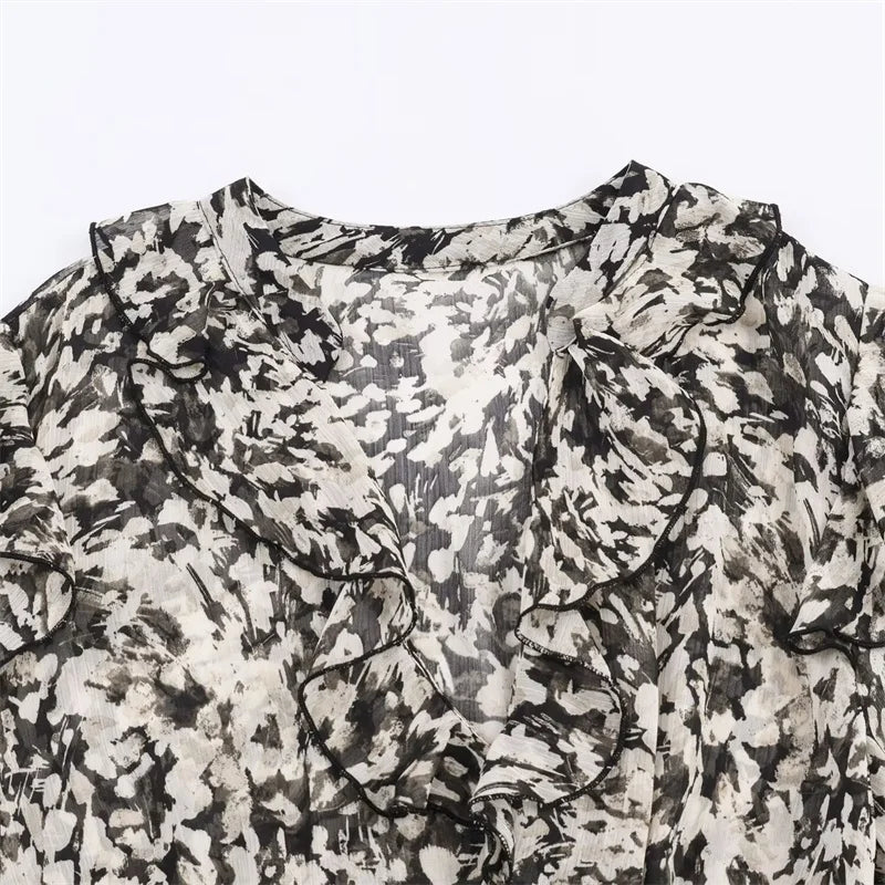 Women’s Autumn Printed V-Neck Mini Dress