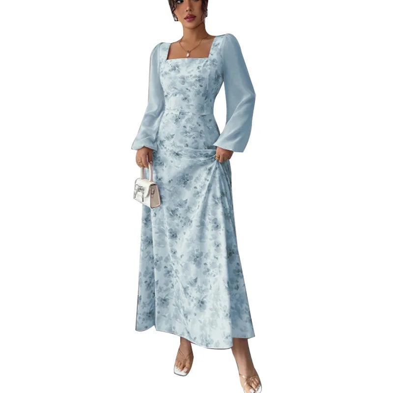 French Style Floral Chiffon Long Dress