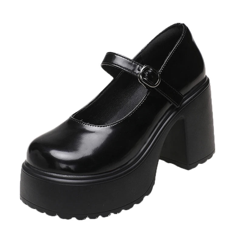 Black Mary Jane Platform Heels – Chunky Goth Pumps for Women