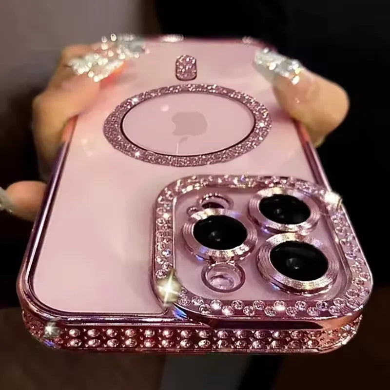 Glitter Diamond Transparent iPhone Case – Magnetic Wireless Charging Compatible