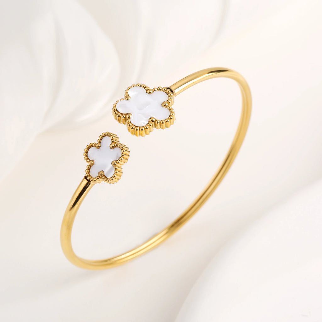 Creative Five-Leaf Flower Open Bangle – Stainless Steel for Women