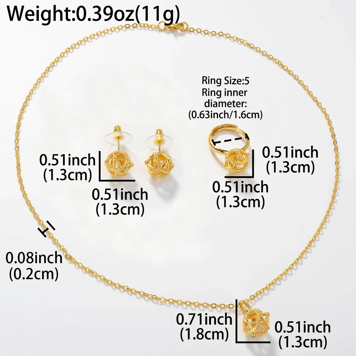 3PCS Jewelry Sets Fashion Pendant Gold Color Necklace New Earrings Ring Women Female Gift Jewelry for Party Wedding Anniversary