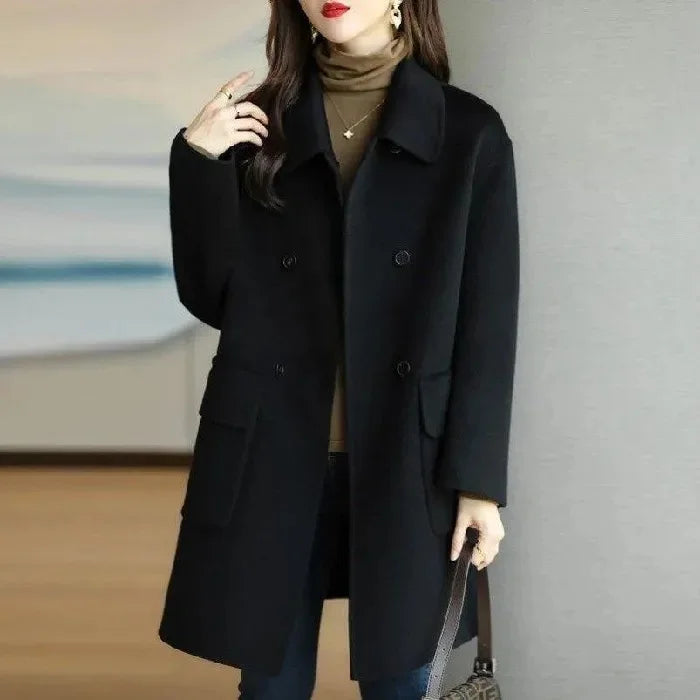 Manteau Femme Épaissi – Style Coréen Jeune, Mi-Long, Coupe Ample, Printemps/Automne, Taille Petite